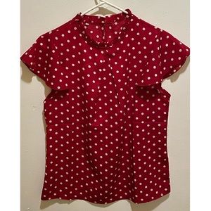 ⁣✧ Shein | Red Polka Dot Short Sleeve Shirt